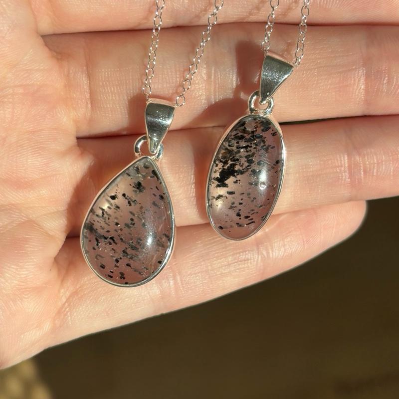 Hematite in Clear Quartz Pendants • 925 Sterling Silver