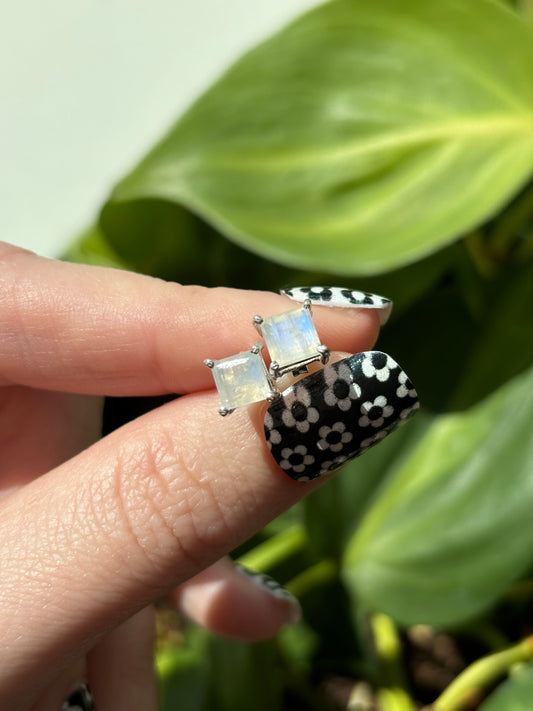 Princess Cut Moonstone Studs